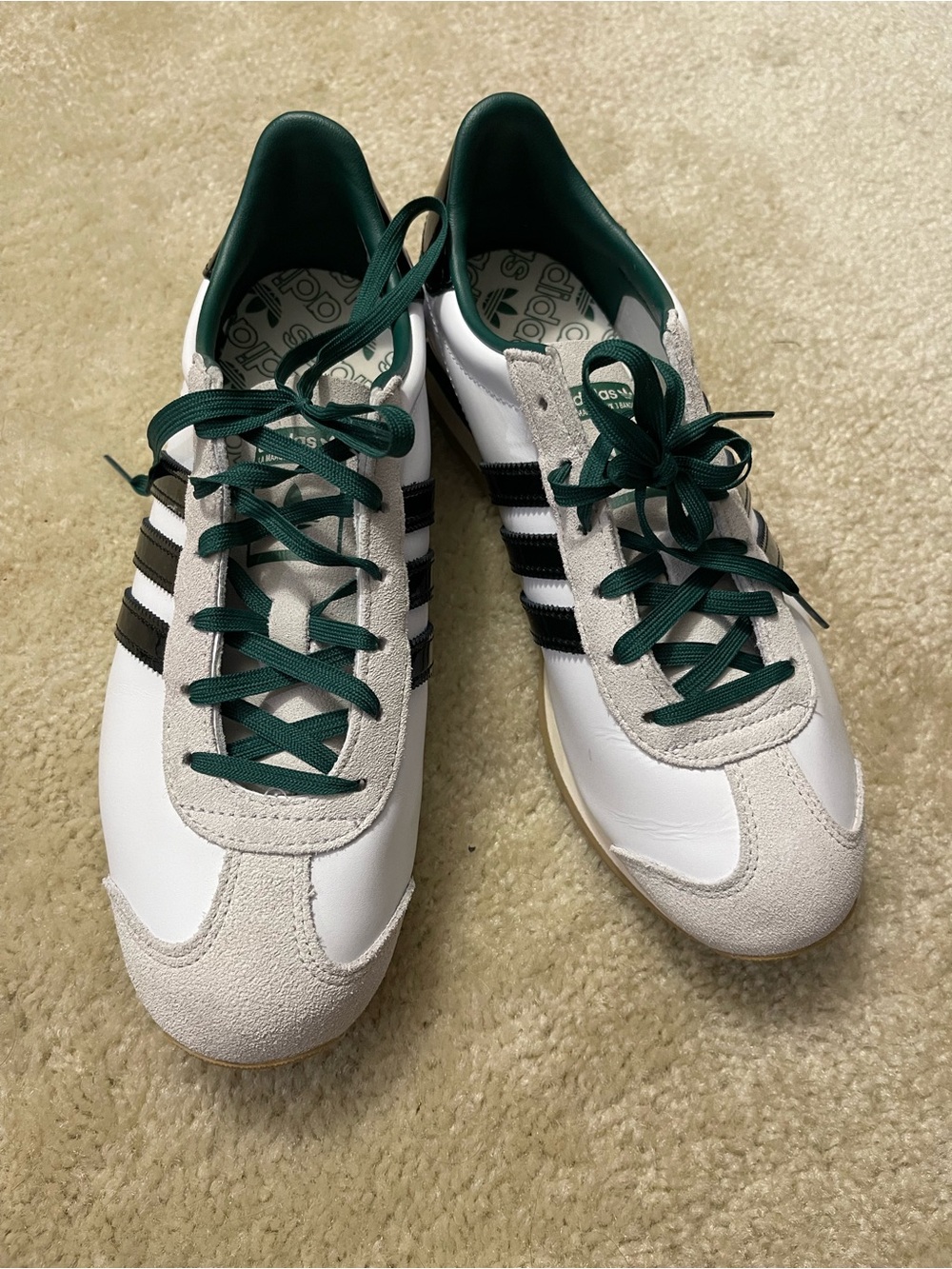 adidas White and Dark Green Retro Athletic Sneakers